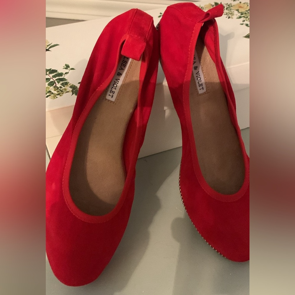 RUBY RED SUEDE FLATS/ Ballerina Style Shoes by Chelsea and Violet